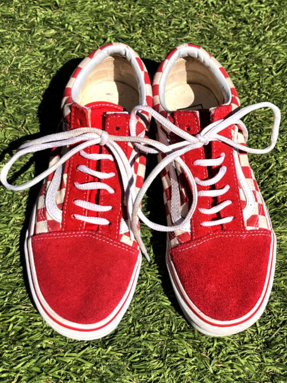 Vans Old Skool Checkerboard Racing Red & White - Mens 6/Womens 7.5
